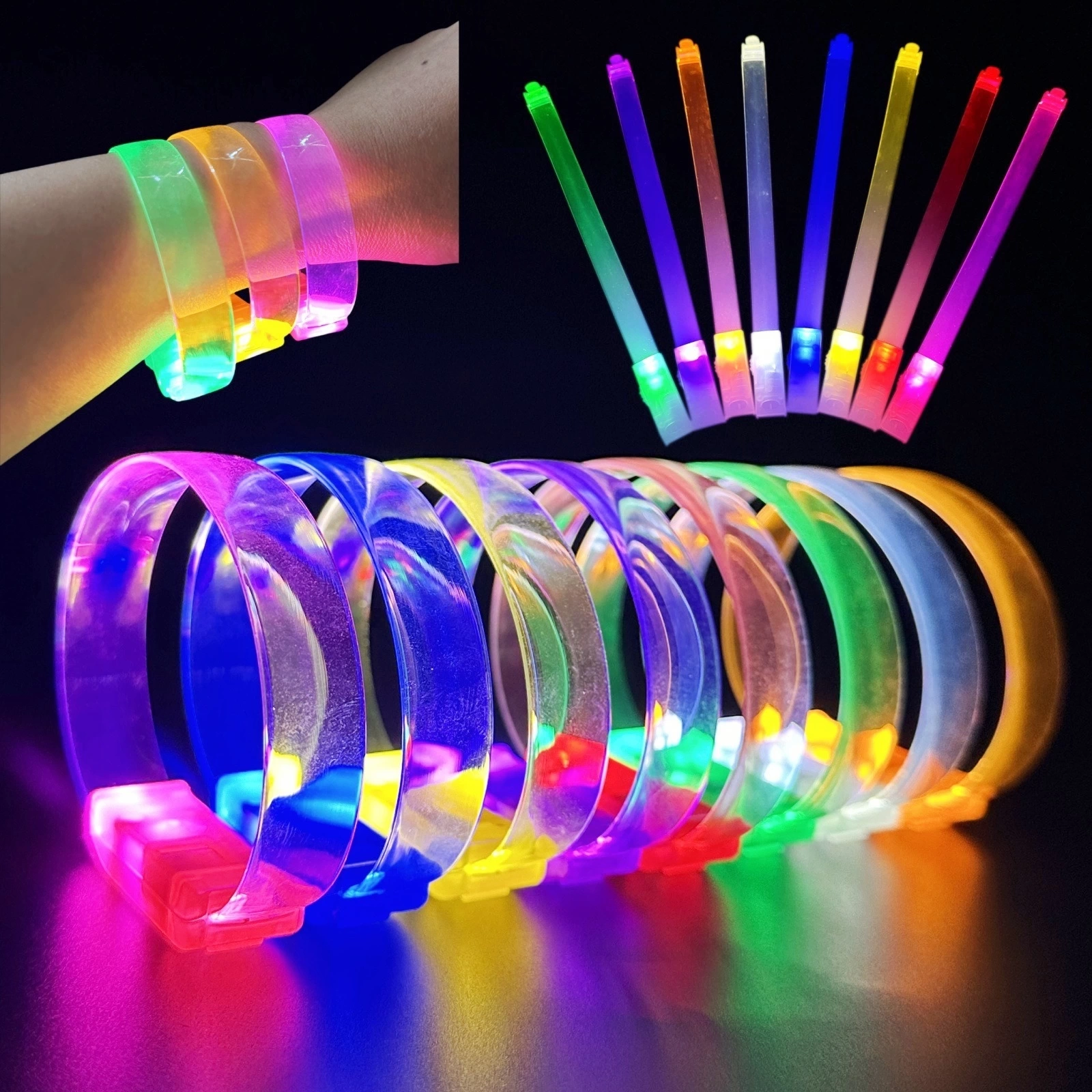 3 Modlu Pilli Led Işıklı Esnek Parti Bilekliği Pembe