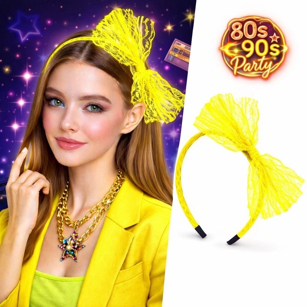 80’ler 90’lar Neon Pembe Dantel Taç Fiyonklu