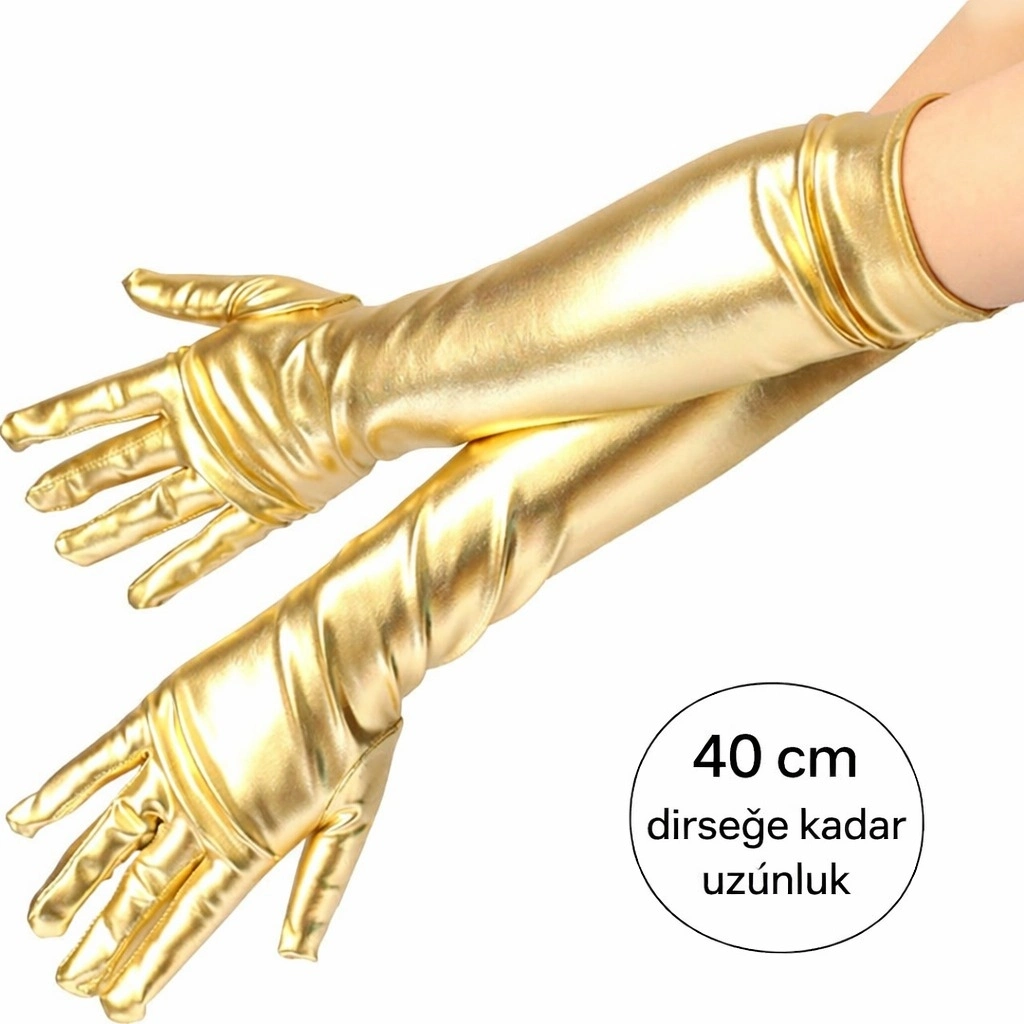 Gümüş Renk Dirsek Altı Lüks Saten Eldiven 40 Cm