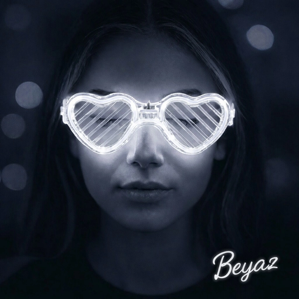 Beyaz Led Işıklı Kalp Gözlük – 3 Modlu Parti  Glow Gözlüğü