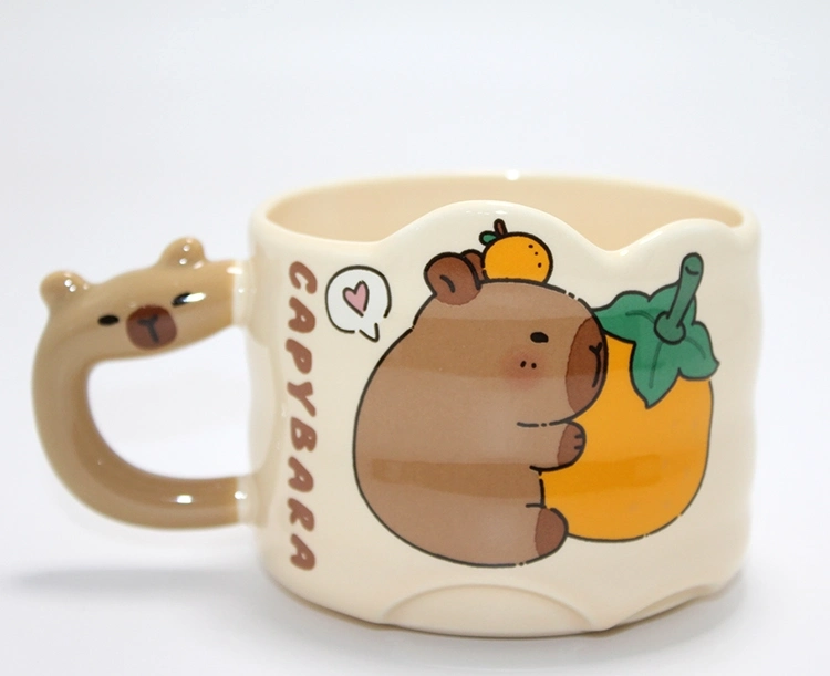 Capybara Figürlü Yayvan Formlu Porselen Kupa Bardak