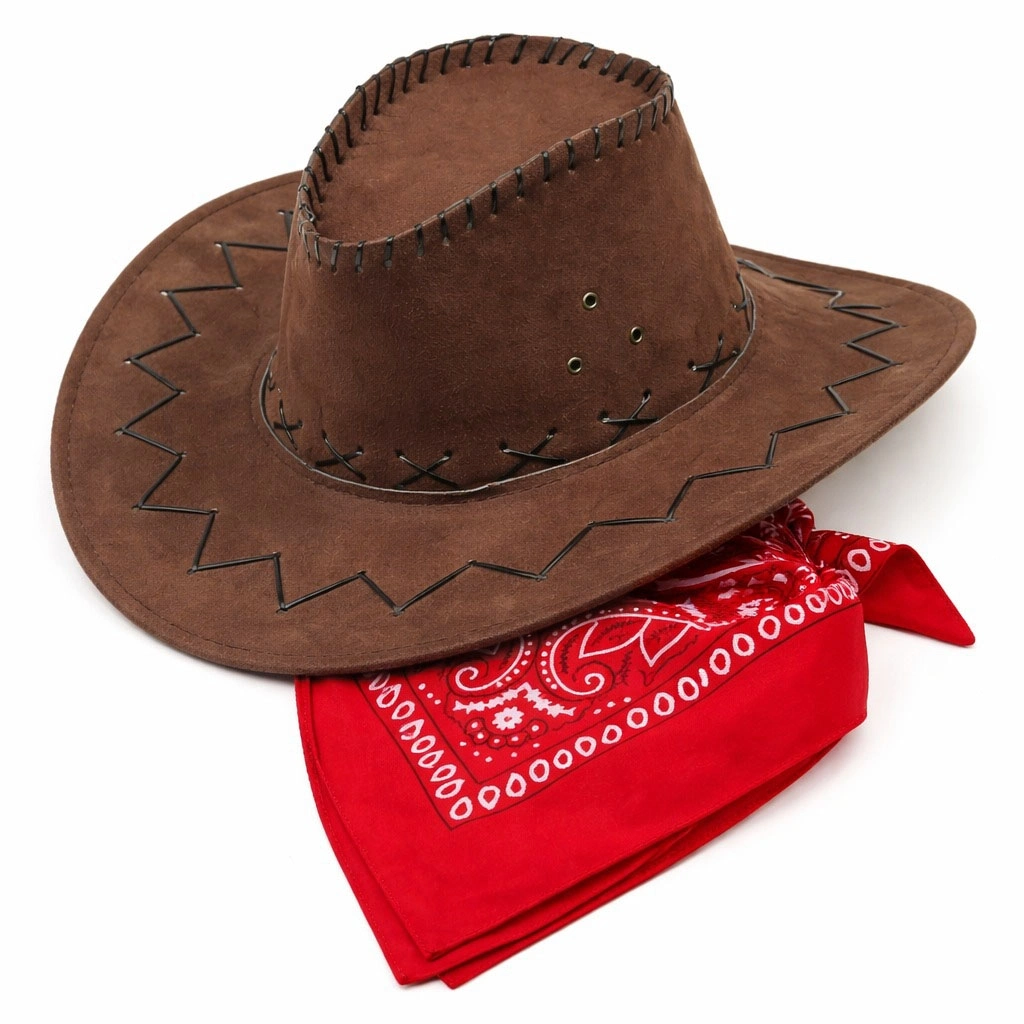 Çocuk Kovboy Şapka Siyah  Kırmızı Bandana Seti