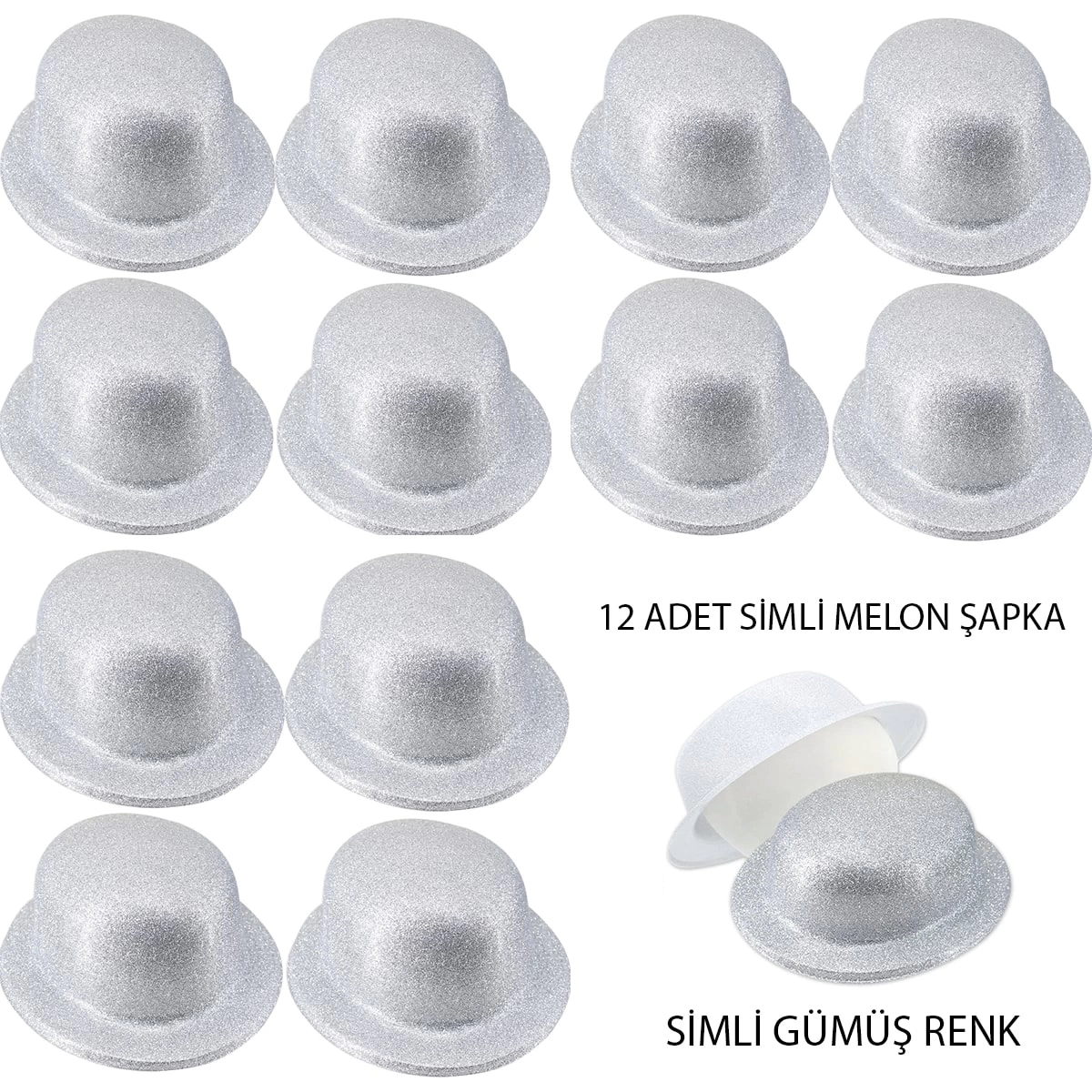 Mor Renk Simli Melon Yuvarlak Parti Şapkası 12 Adet