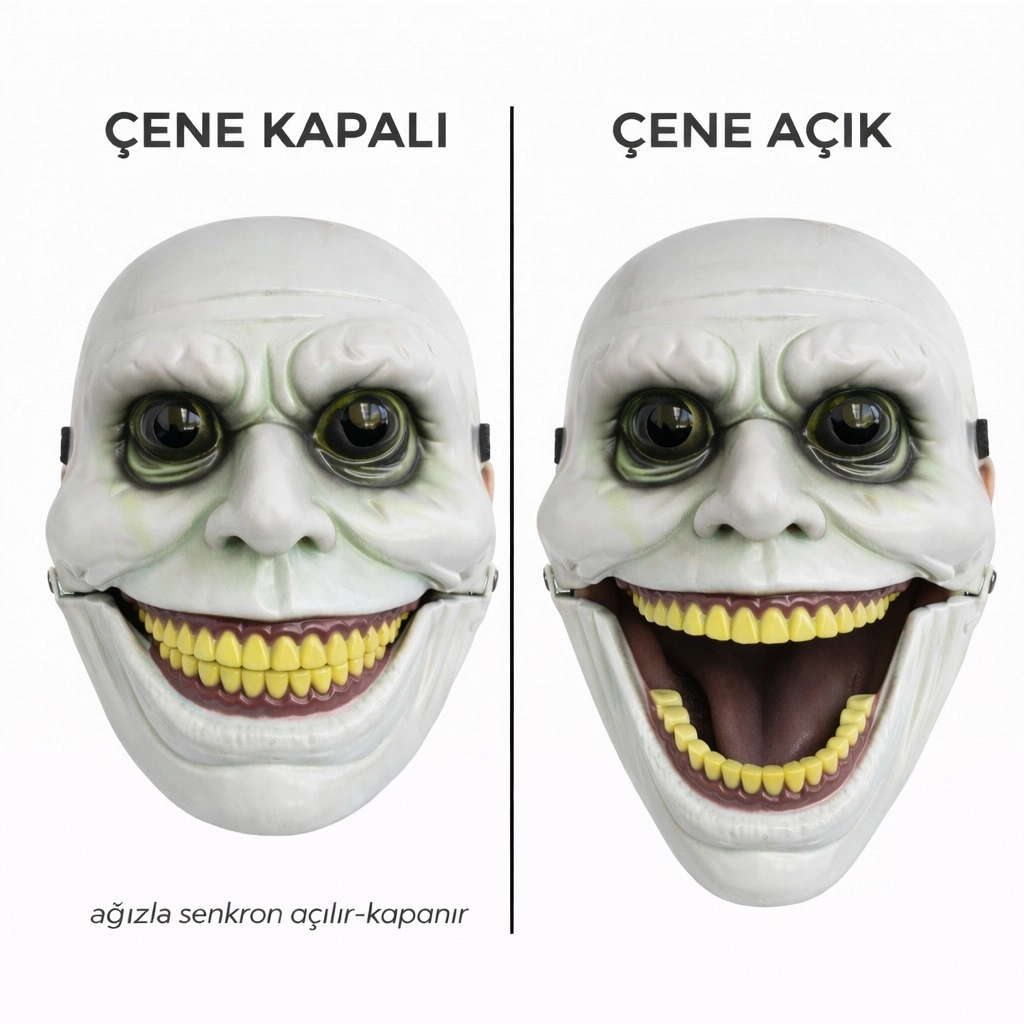 Hareketli Çene Mekanizmalı Korku Maskesi Yeşil