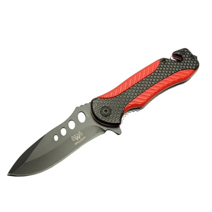Kurtarma Çakısı Kırmızı 22 Cm Yarı Otomatik , Kemerlikli