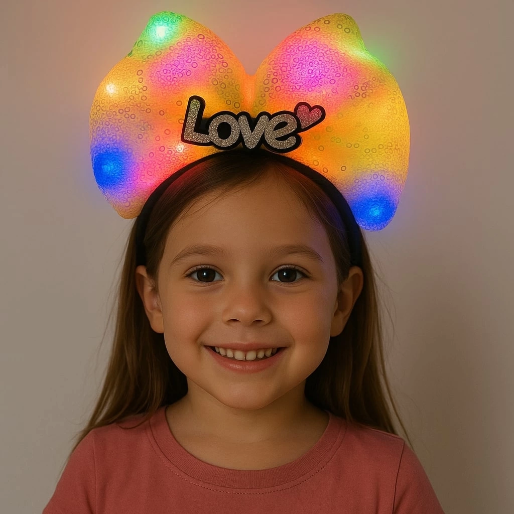 Led Işıklı Love Yazılı Pembe Fiyonk Taç – Kız Çocuk Parti Tacı
