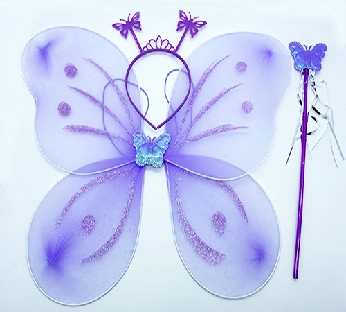 Lila Mor Kelebek Kız Seti – 50 Cm Kelebek Kanadı, Taç Ve Asa