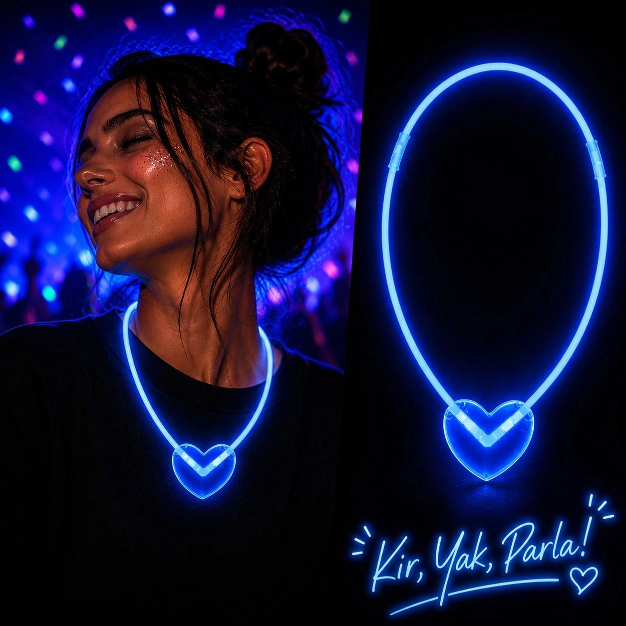 Neon Işıklı Fosforlu Kalp Parti Kolyesi Kırmızı Renk