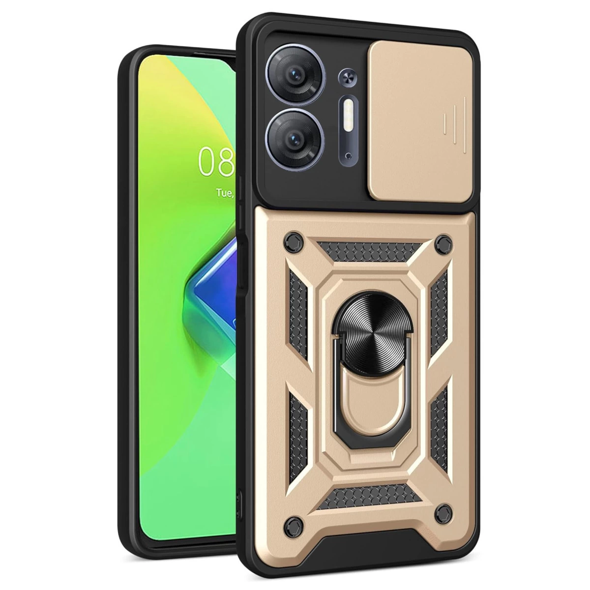 İnfinix Hot 30 5g Kılıf Pars Lens Yüzüklü Silikon - Gold
