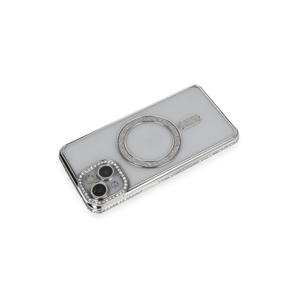 İphone 13 Kılıf Joke Simli Magneticsafe Kılıf - Gümüş