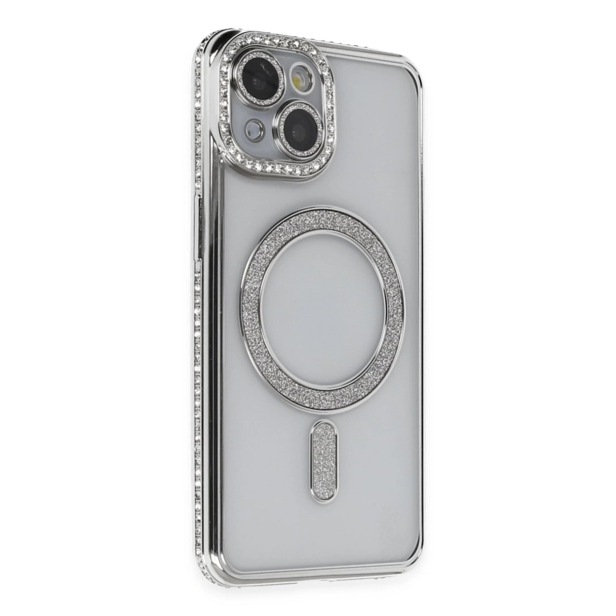 İphone 14 Kılıf Joke Simli Magneticsafe Kılıf - Gümüş