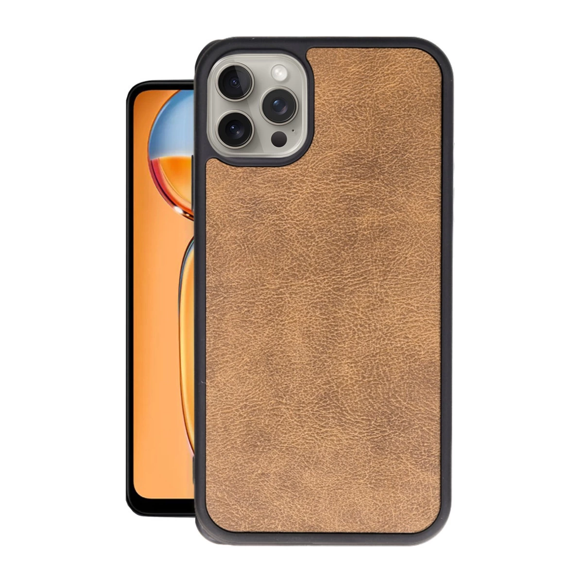 İphone 14 Pro Kılıf Aras Deri Kapak - Taba