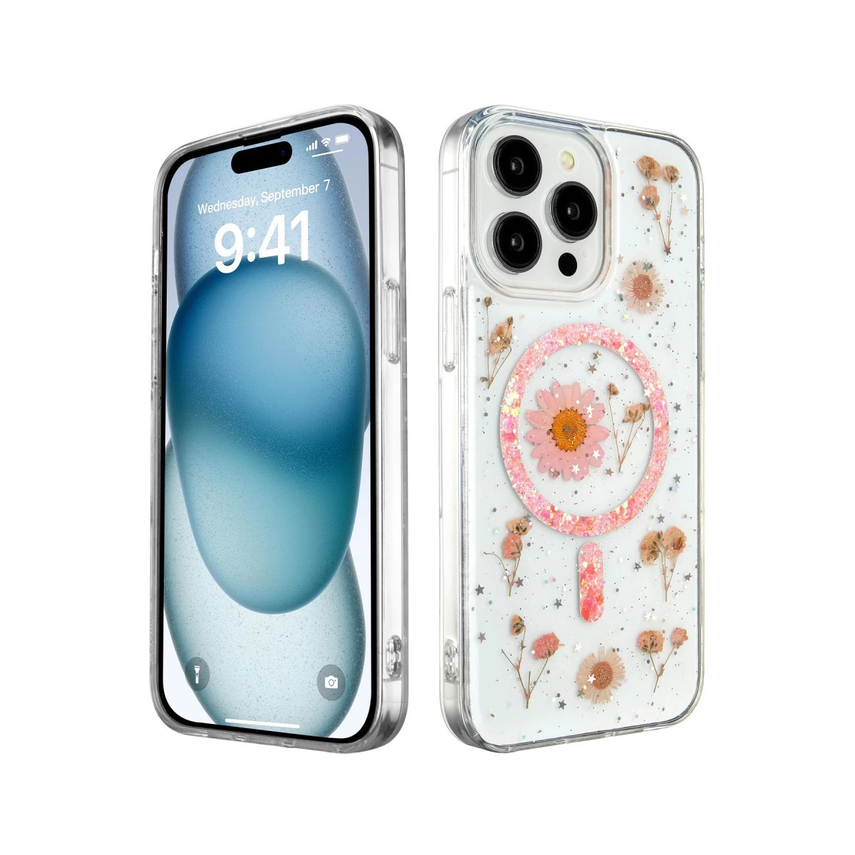 İphone 14 Pro Kılıf Daisy Simli Magsafe Kapak - Pembe