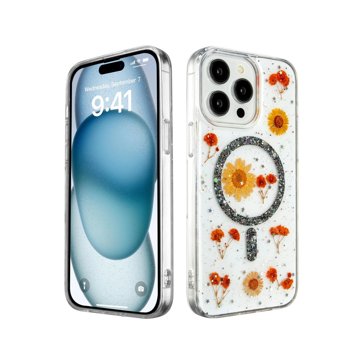 İphone 14 Pro Max Kılıf Daisy Simli Magsafe Kapak - Siyah