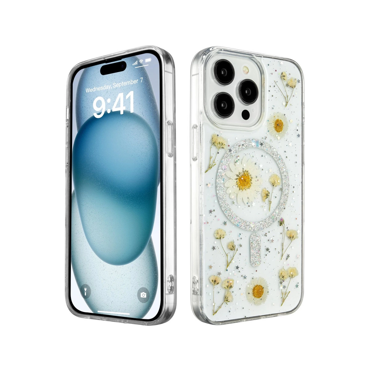 İphone 15 Pro Max Kılıf Daisy Simli Magsafe Kapak - Gümüş