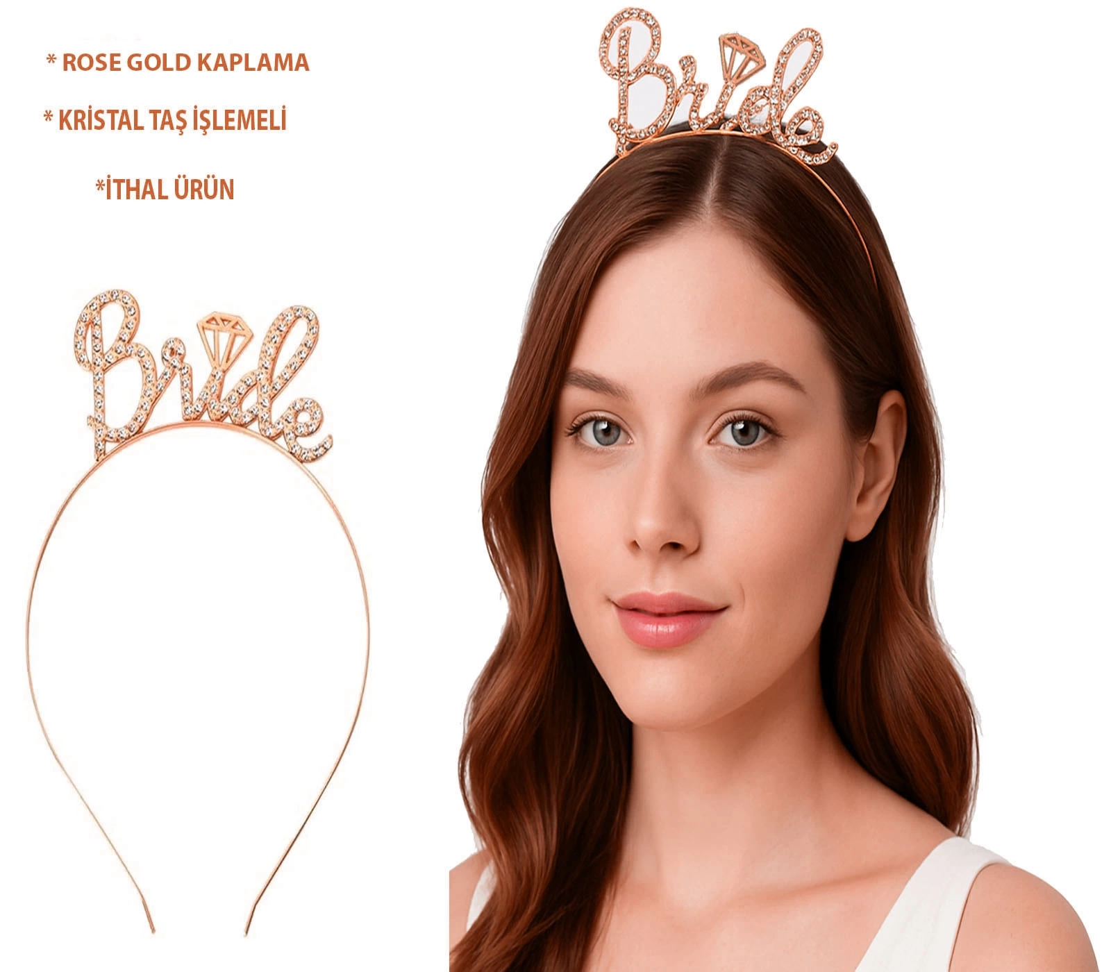 Gümüş Renkli Taşlı “bride” Gelin Tacı – El Yazısı Yazı Tipiyle