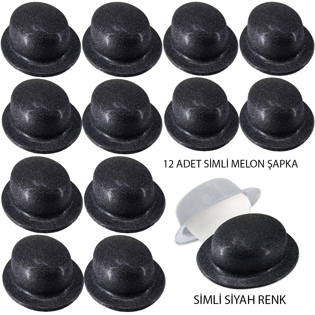 Mor Renk Simli Melon Yuvarlak Parti Şapkası 12 Adet