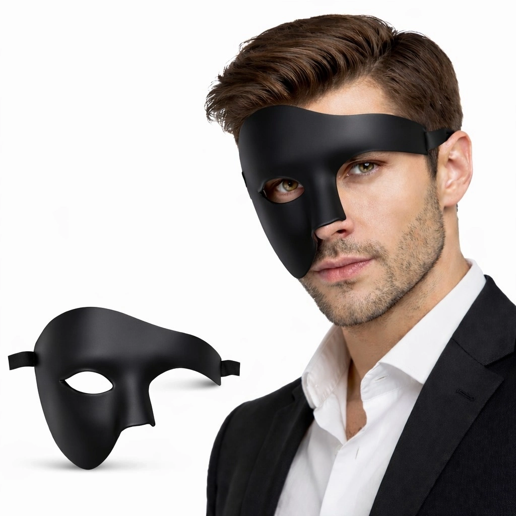 Siyah Yarım Erkek Maske – Phantom Parti  Balo Maskesi
