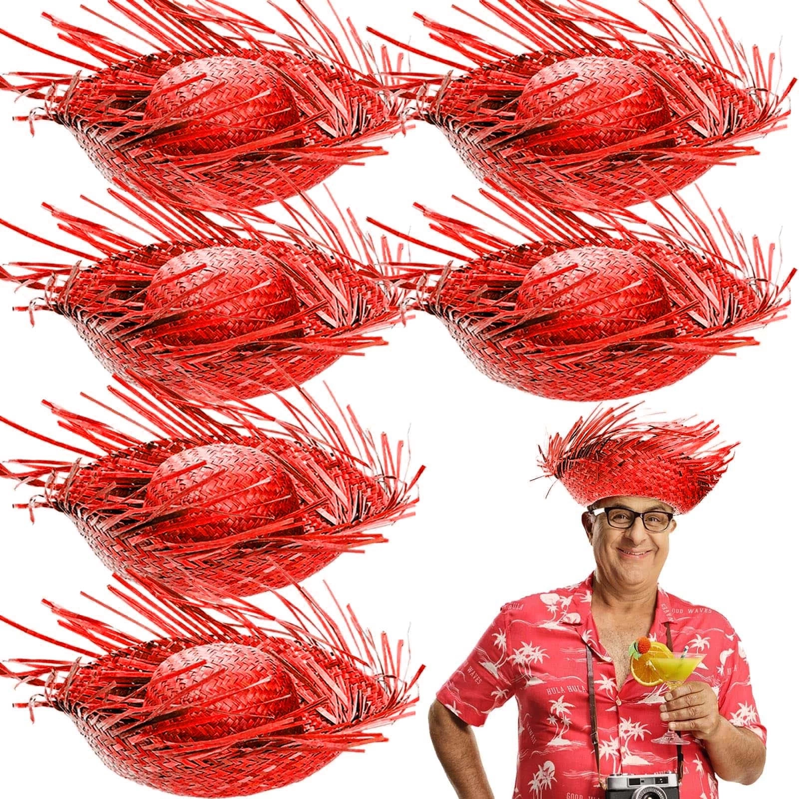 Tropikal Parti Sarı Hasır Hawaii Şapkası 13x36 Cm