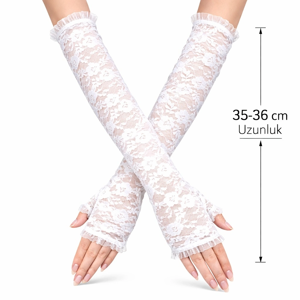 Uzun Zarif Dantel Eldiven Parmaksız Kırmızı 35 Cm