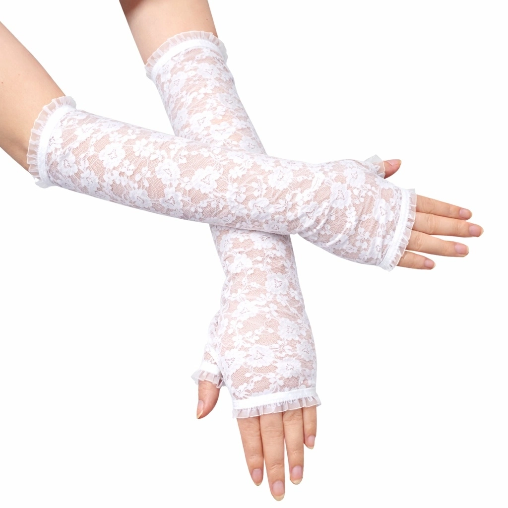 Uzun Zarif Dantel Eldiven Parmaksız Kırmızı 35 Cm