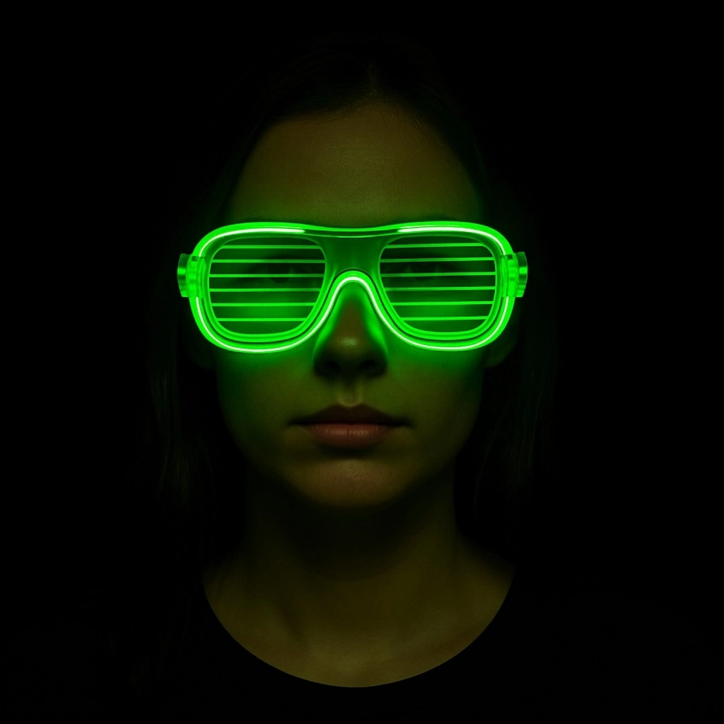 Yeşil Led Işıklı Parti Gözlüğü – Neon Glow Şerit Gözlük 3 Modlu