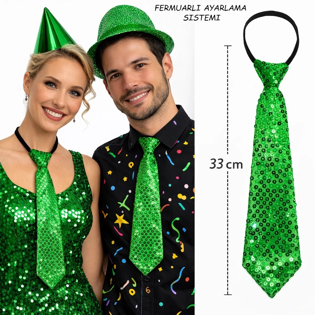Mavi Pul Payetli Işıltılı Parti Kravatı 33 Cm